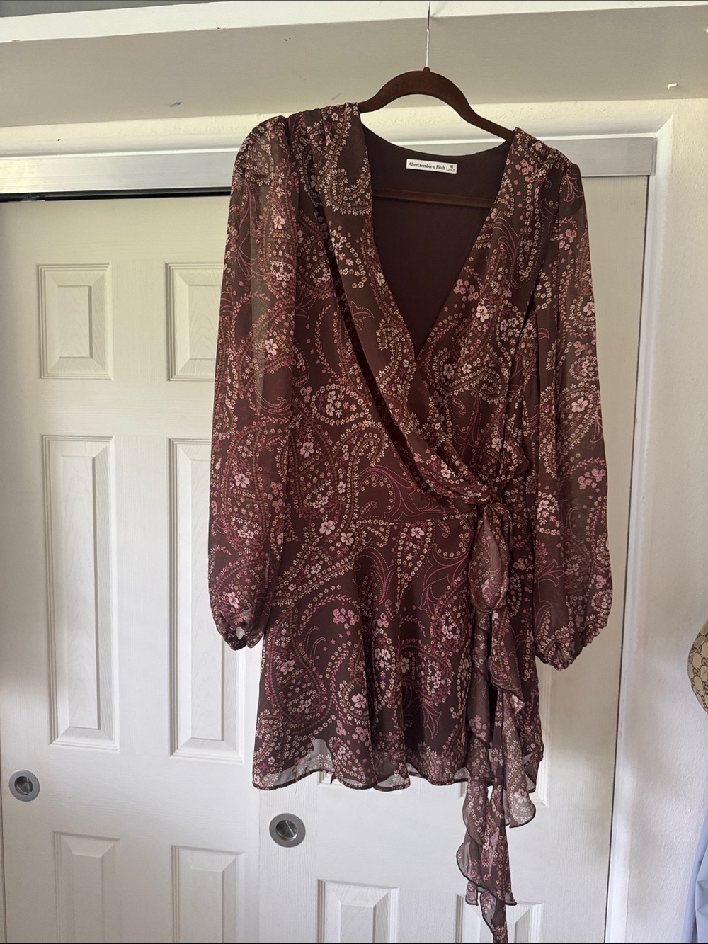 Abercrombie & Fitch Brown Paisley Wrap Dress with Pink Accents